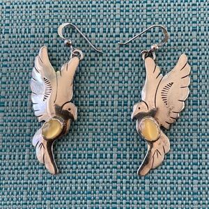 Native American JBJ Sterling Silver Bird Earrings with Yellow Stones